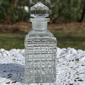 VTG Pressed Square Glass Decanter With Stopper Cologne Or Liquor Barware